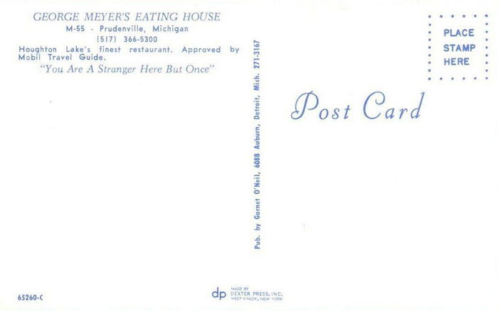 George Meyers Eating House - Vintage Postcard (newer photo)